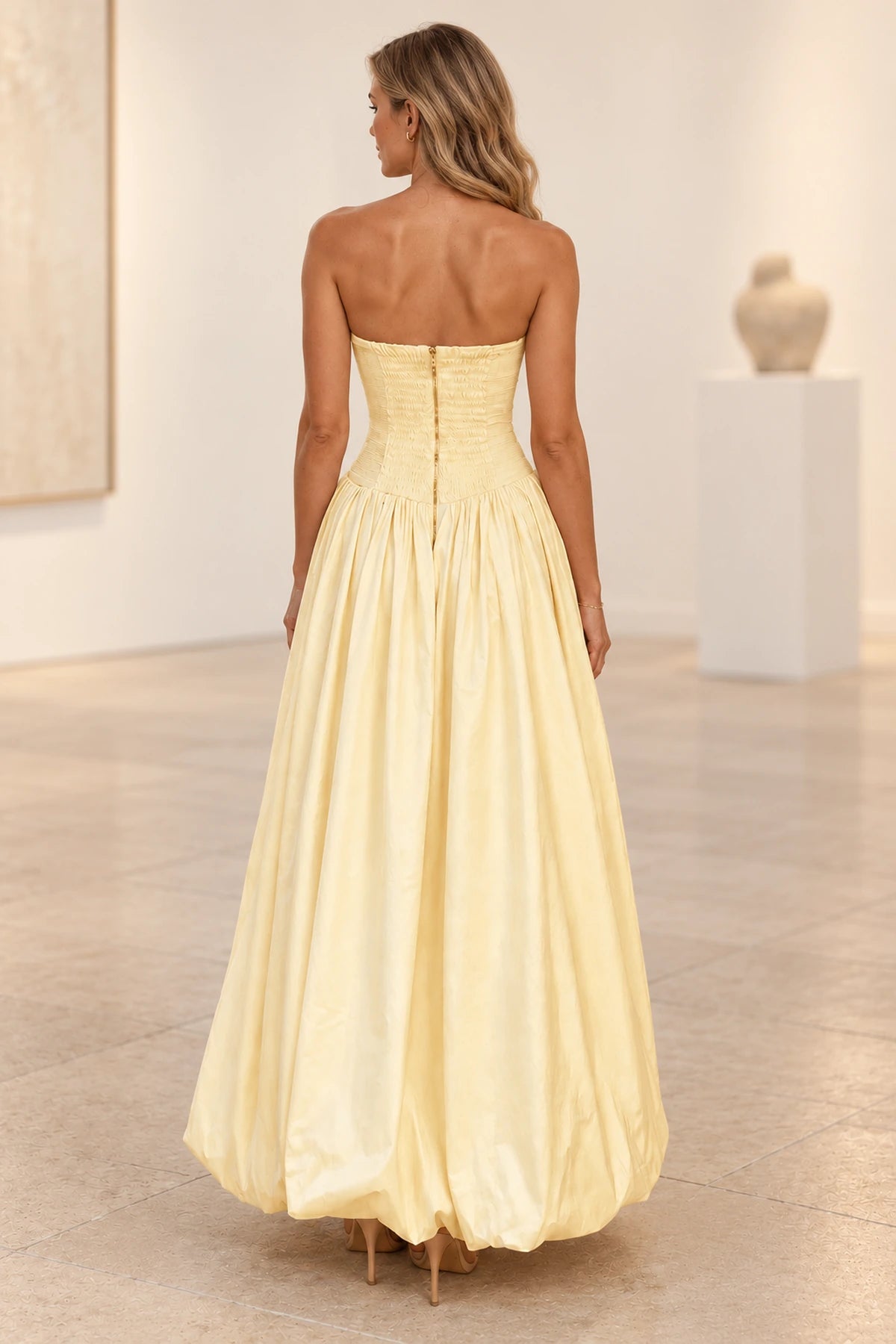 Romantic Taffeta Look A Line Straight Neck Strapless Long Prom Dress