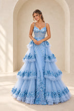 Romantic 3D Floral Tulle A-Line Sweetheart Sleeveless Sheer Back Long Prom Dress