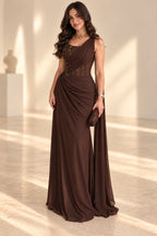 Elegant Chiffon Mermaid Asymmetric Neck Sleeveless Sheer Back Long Evening Dress