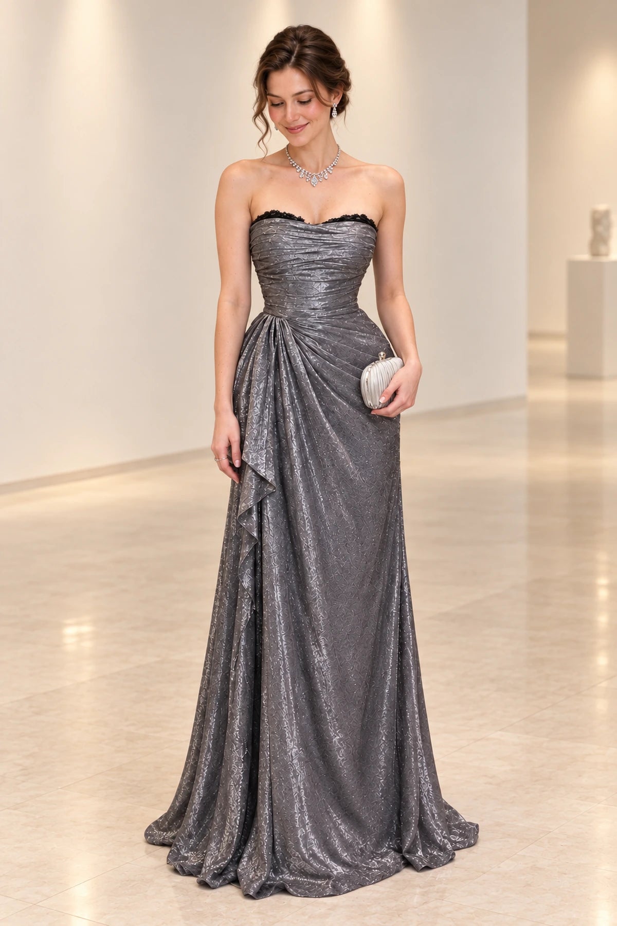 Elegant Chiffon A-Line Sweetheart Strapless Zipper Back Long Evening Dress