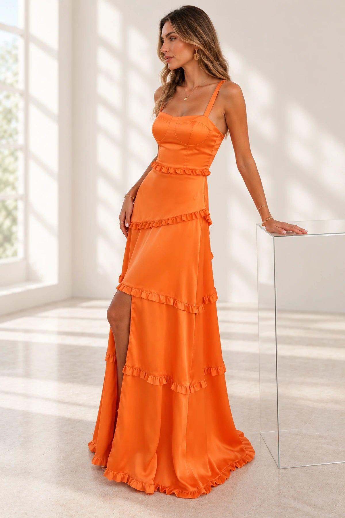 Romantic Satin A-Line Square-Neck Sleeveless Lace-Up Floor-Length Prom Dress