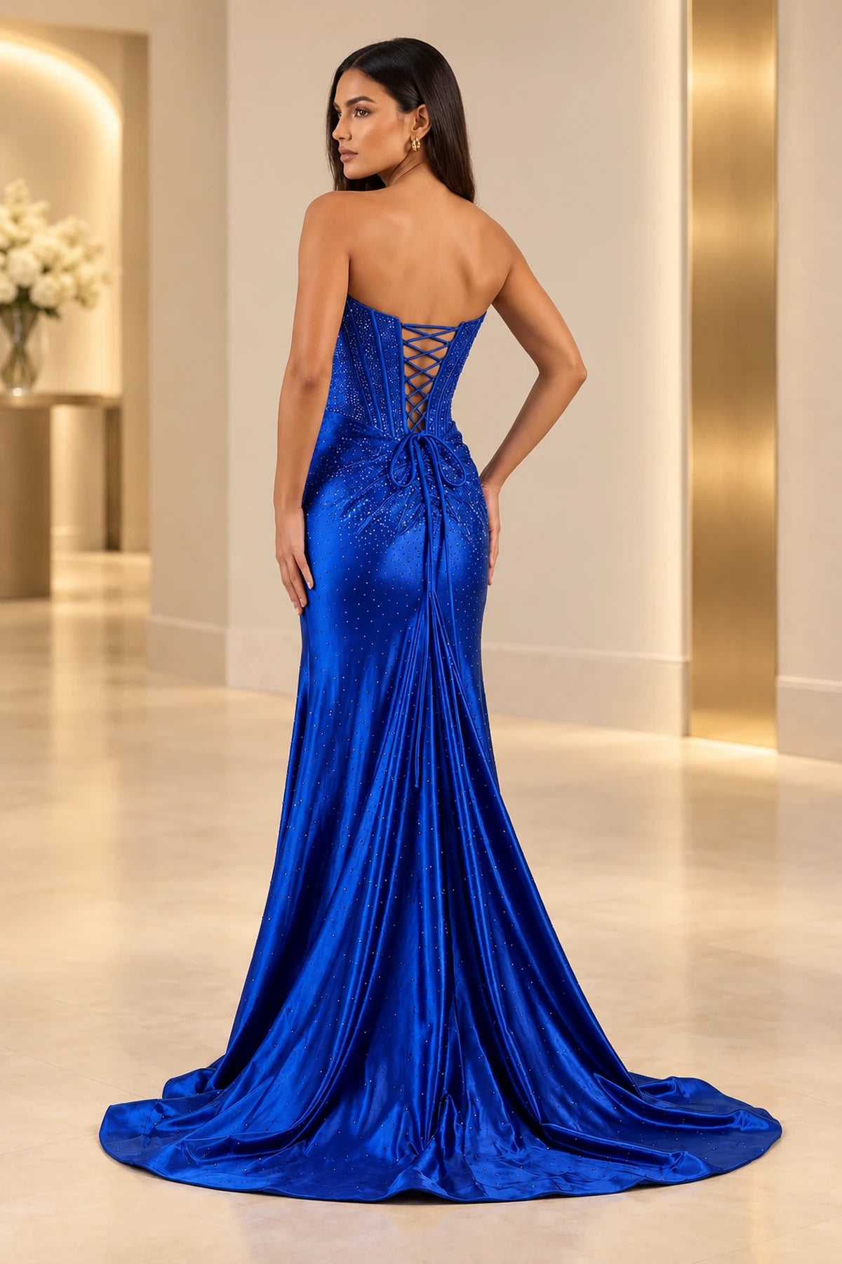 Striking Sheath Scoop Neck Strapless Lace Up Floor Length Prom Dress