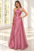 Elegant Chiffon A Line Halter Sleeveless Low Back Long Prom Dress