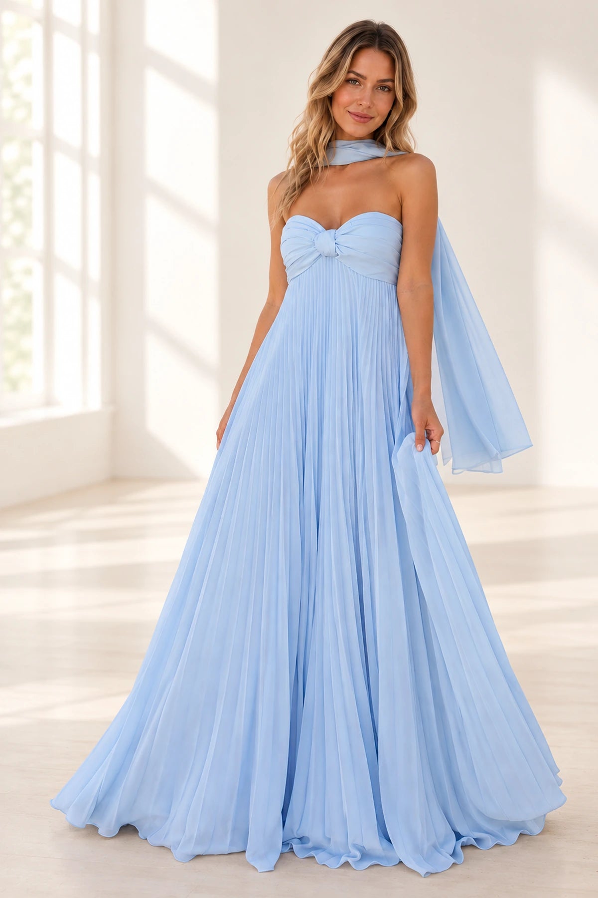 Elegant Chiffon A-Line Sweetheart Strapless Pleated Lace-Up Back Prom Dress