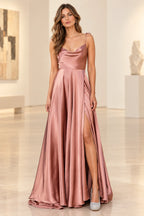 Romantic A Line Cowl Sleeveless Zipper Back Floor Length Prom Dress