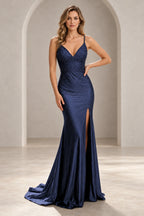 Elegant Sequin Mermaid V-Neck Spaghetti Strap Crisscross Back Long Prom Dress