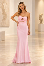 Elegant Satin Sheath Sweetheart Strapless Cutout Lace-Up Back Prom Dress