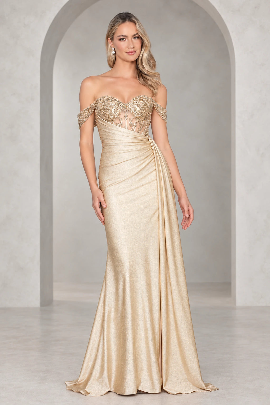 Romantic Satin Look Sheath Sweetheart Off Shoulder Long Prom Dress