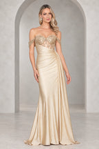 Romantic Satin Look Sheath Sweetheart Off Shoulder Long Prom Dress