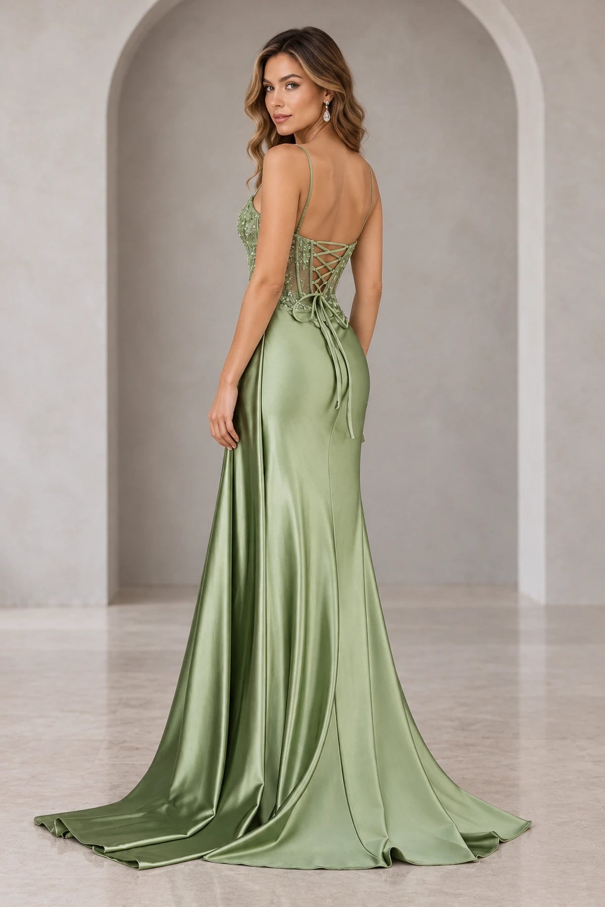Glamorous Satin Mermaid Sweetheart Sleeveless Low-Back Floor-Length Prom Dress