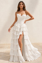 Elegant Chiffon Ball Gown Sweetheart Strapless Corset Lace-Up Back Prom Dress