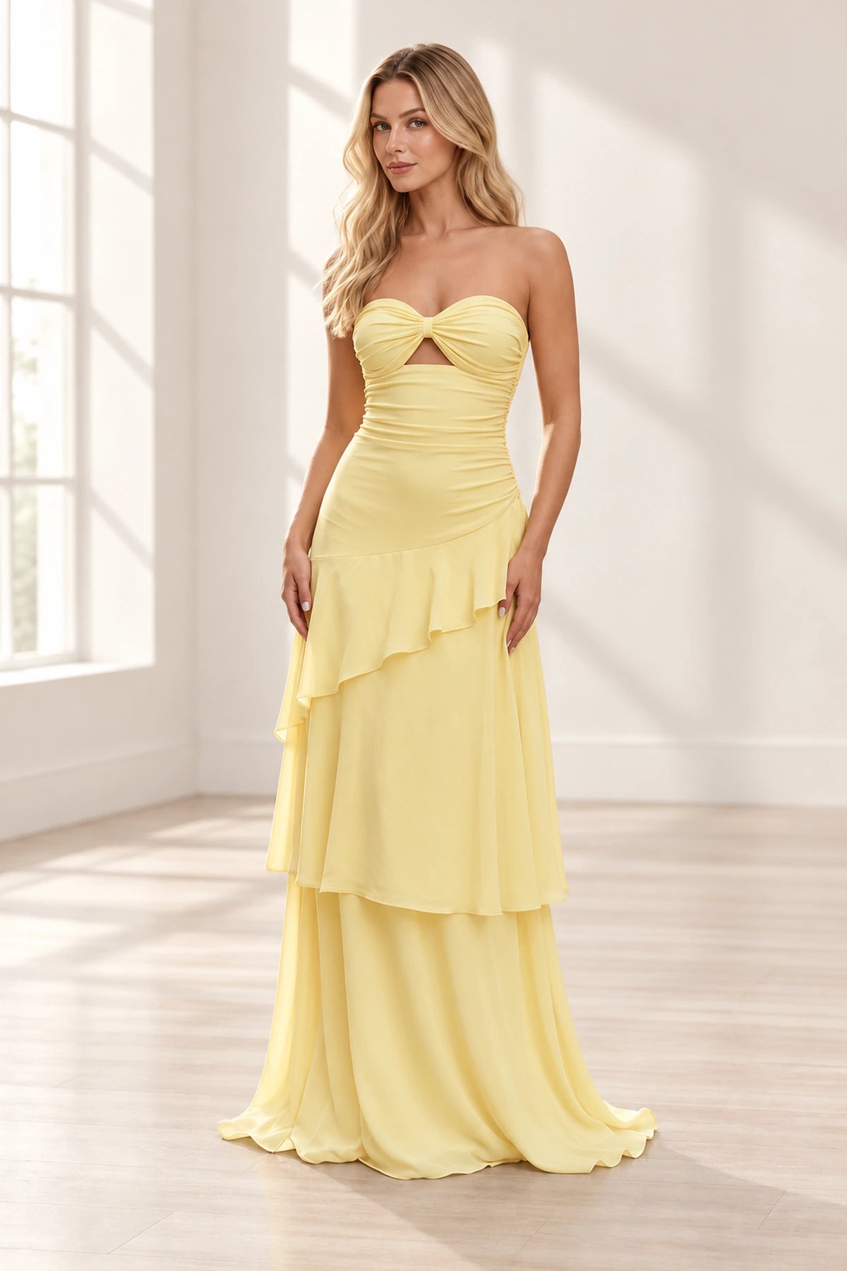 Elegant Chiffon A-Line Sweetheart Strapless Ruched Lace-Up Back Long Prom Dress