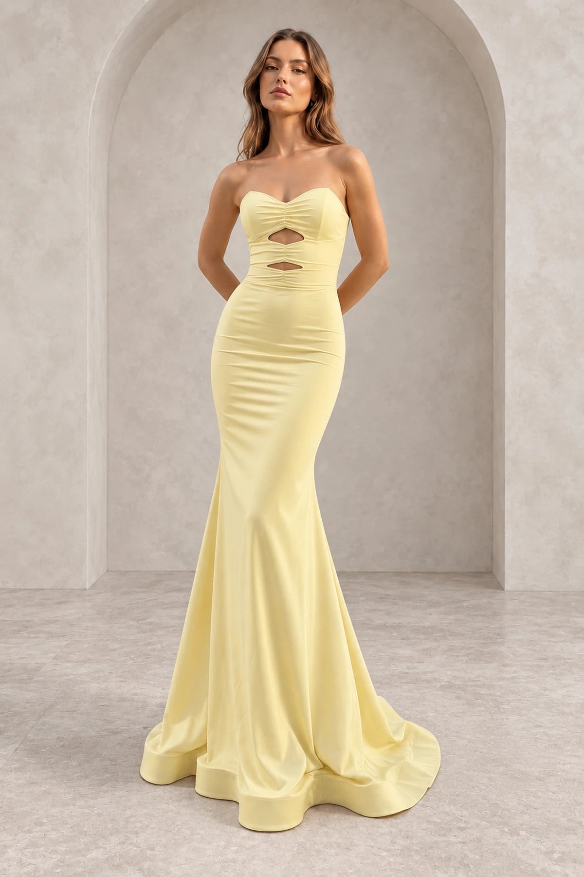 Elegant Satin Mermaid Strapless Cutout Lace-Up Back Long Prom Dress