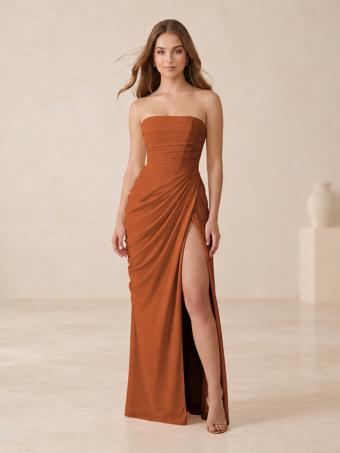 Chic Sheath Strapless Sleeveless Lace Up Back Floor Length Bridesmaid Dress