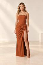 Chic Sheath Strapless Sleeveless Lace Up Back Floor Length Bridesmaid Dress