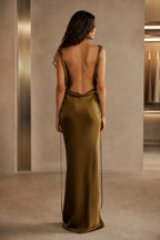 Sophisticated Sheath Cowl Neck Sleeveless Low Back Floor Length Wedding Guest Dress