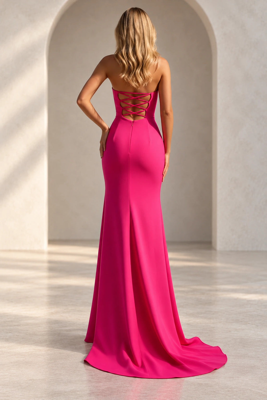Striking Mermaid Straight Neck Strapless Crisscross Back Floor Length Prom Dress