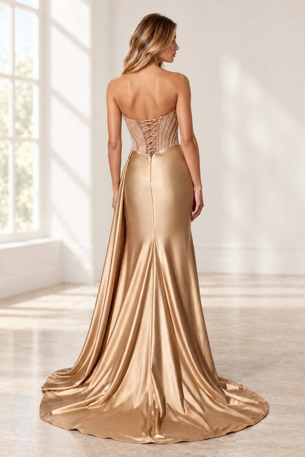 Glamorous Satin Mermaid Sweetheart Sleeveless Lace-Up Back Floor-Length Prom Dress