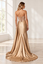 Glamorous Satin Mermaid Sweetheart Sleeveless Lace-Up Back Floor-Length Prom Dress