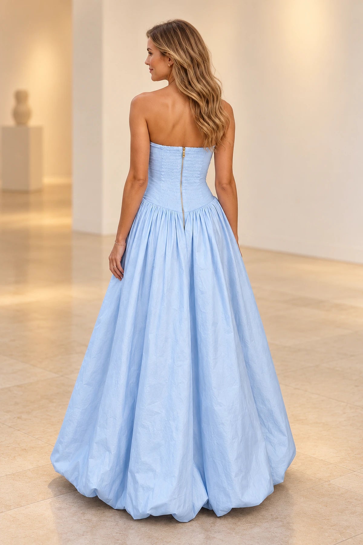 Romantic Taffeta Look A Line Straight Neck Strapless Long Prom Dress
