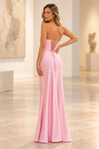 Elegant Satin Sheath Sweetheart Strapless Cutout Lace-Up Back Prom Dress