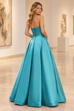 Chic Satin Look A Line Straight Neck Strapless Long Prom Dress