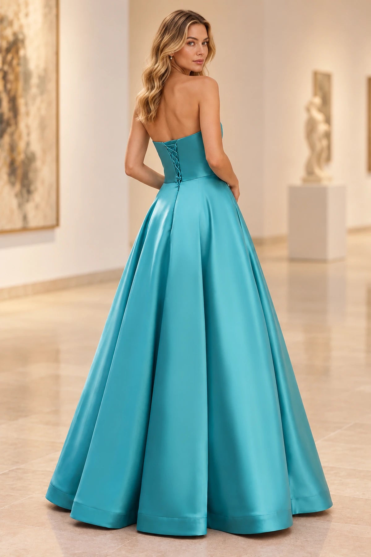 Chic Satin Look A Line Straight Neck Strapless Long Prom Dress