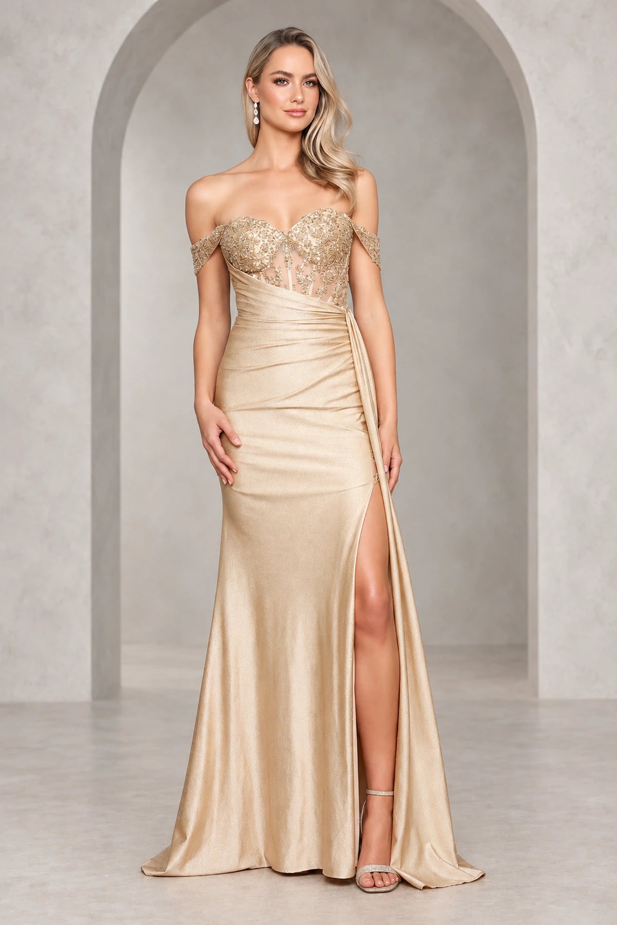 Romantic Satin Look Sheath Sweetheart Off Shoulder Long Prom Dress