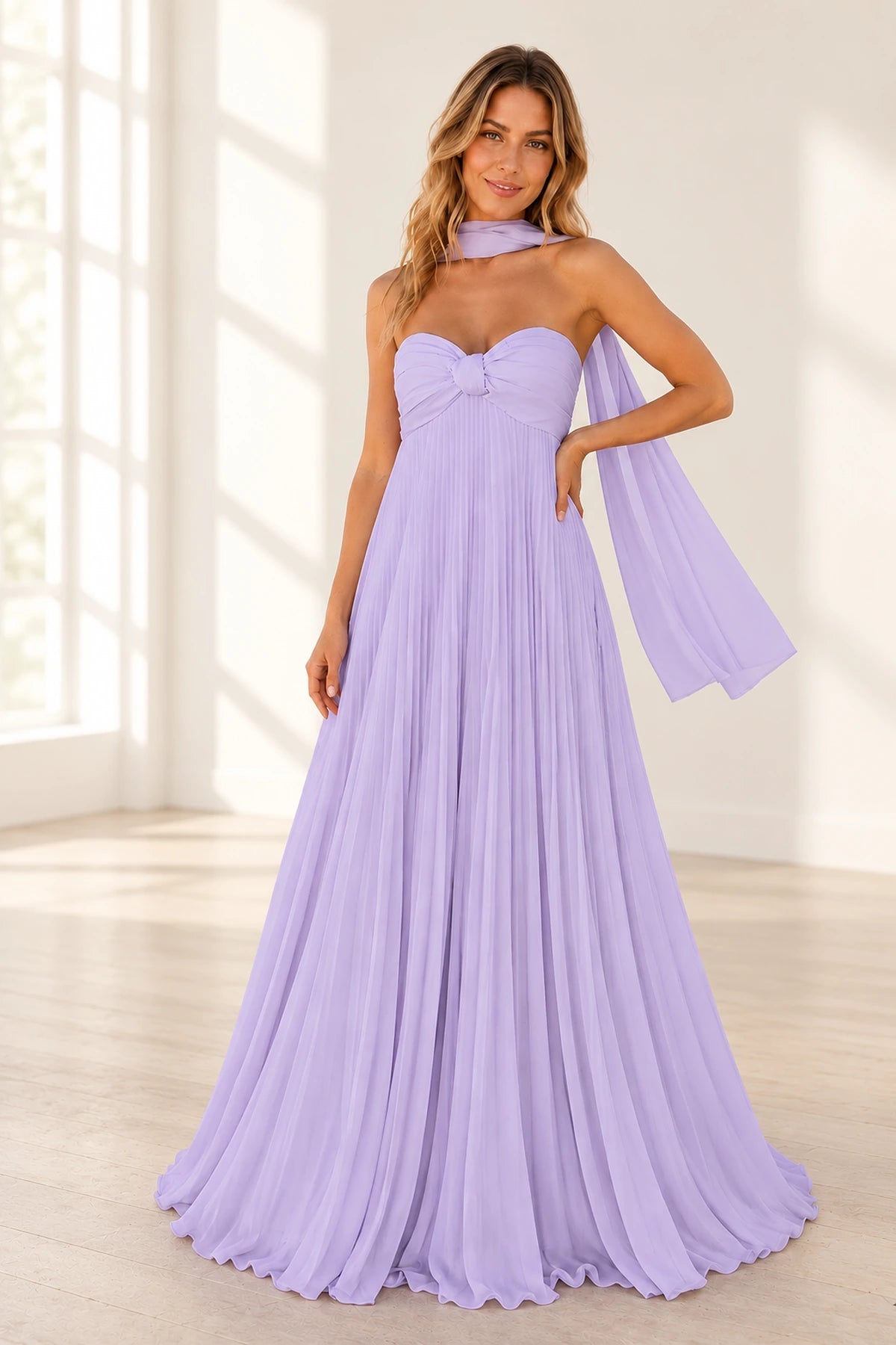 Elegant Chiffon A-Line Sweetheart Strapless Pleated Lace-Up Back Prom Dress