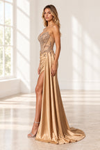 Glamorous Satin Mermaid Sweetheart Sleeveless Lace-Up Back Floor-Length Prom Dress
