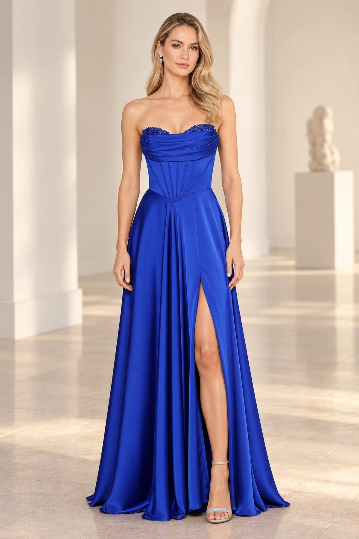 Dreamy Satin Look A Line Strapless Corset Long Prom Dress