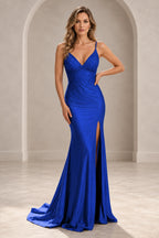 Elegant Sequin Mermaid V-Neck Spaghetti Strap Crisscross Back Long Prom Dress