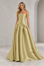 Romantic A Line Straight Neck Strapless Drop Waist Long Prom Dress