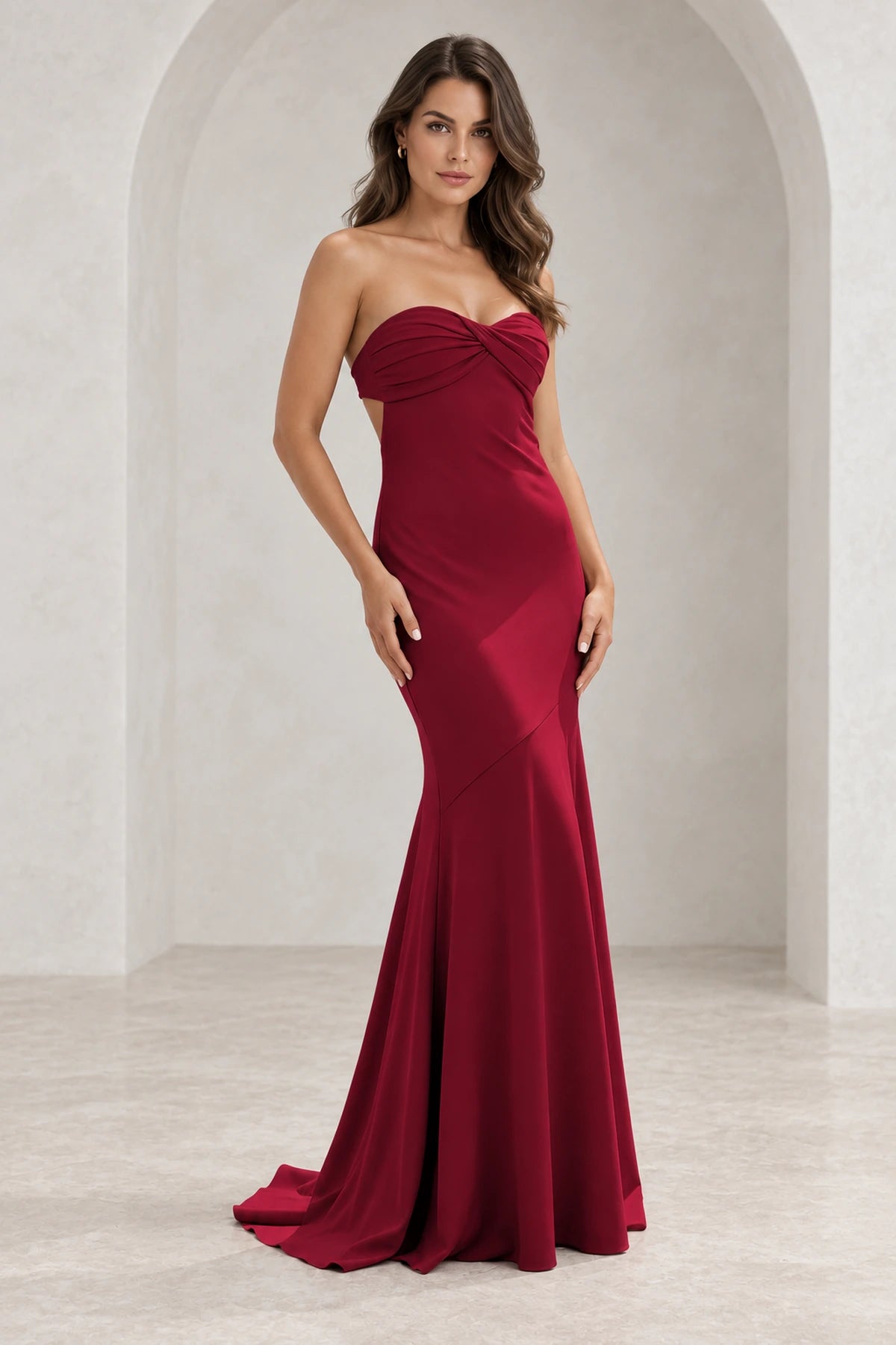 Elegant Satin Mermaid Sweetheart Strapless Open-Back Long Prom Dress