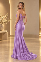 Elegant Satin Mermaid V-Neck Spaghetti Strap Lace-Up Back Long Prom Dress