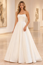 Chic Satin Look A Line Straight Neck Strapless Long Prom Dress