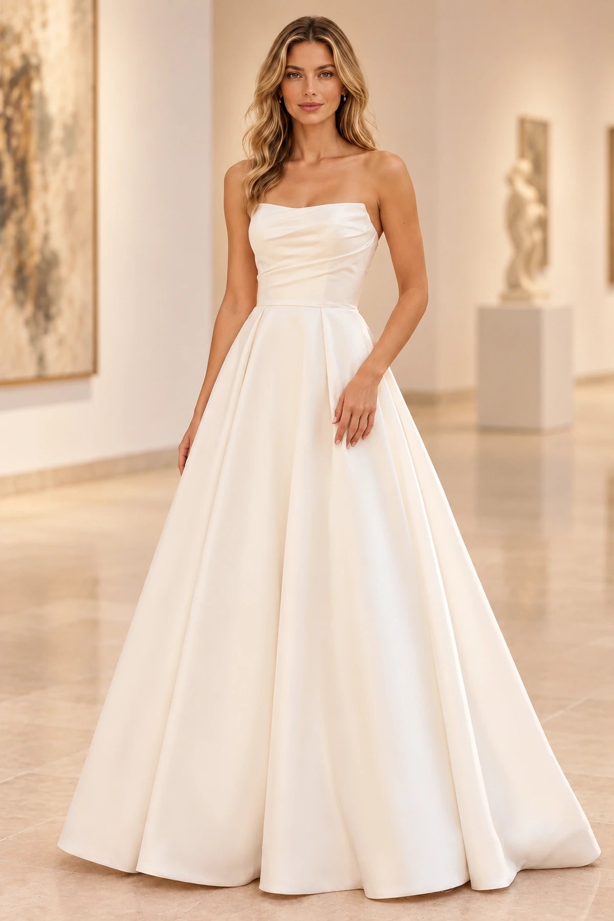 Chic Satin Look A Line Straight Neck Strapless Long Prom Dress