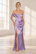 Refined Satin Look Sheath Sweetheart Asymmetric Drape Long Prom Dress