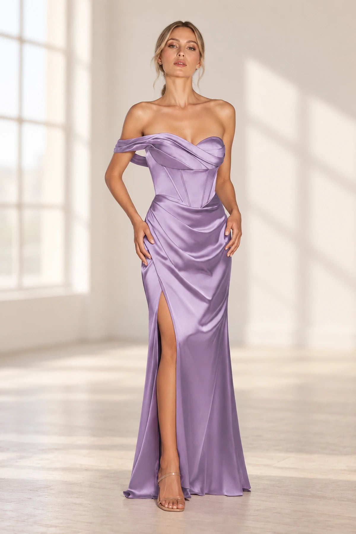 Refined Satin Look Sheath Sweetheart Asymmetric Drape Long Prom Dress