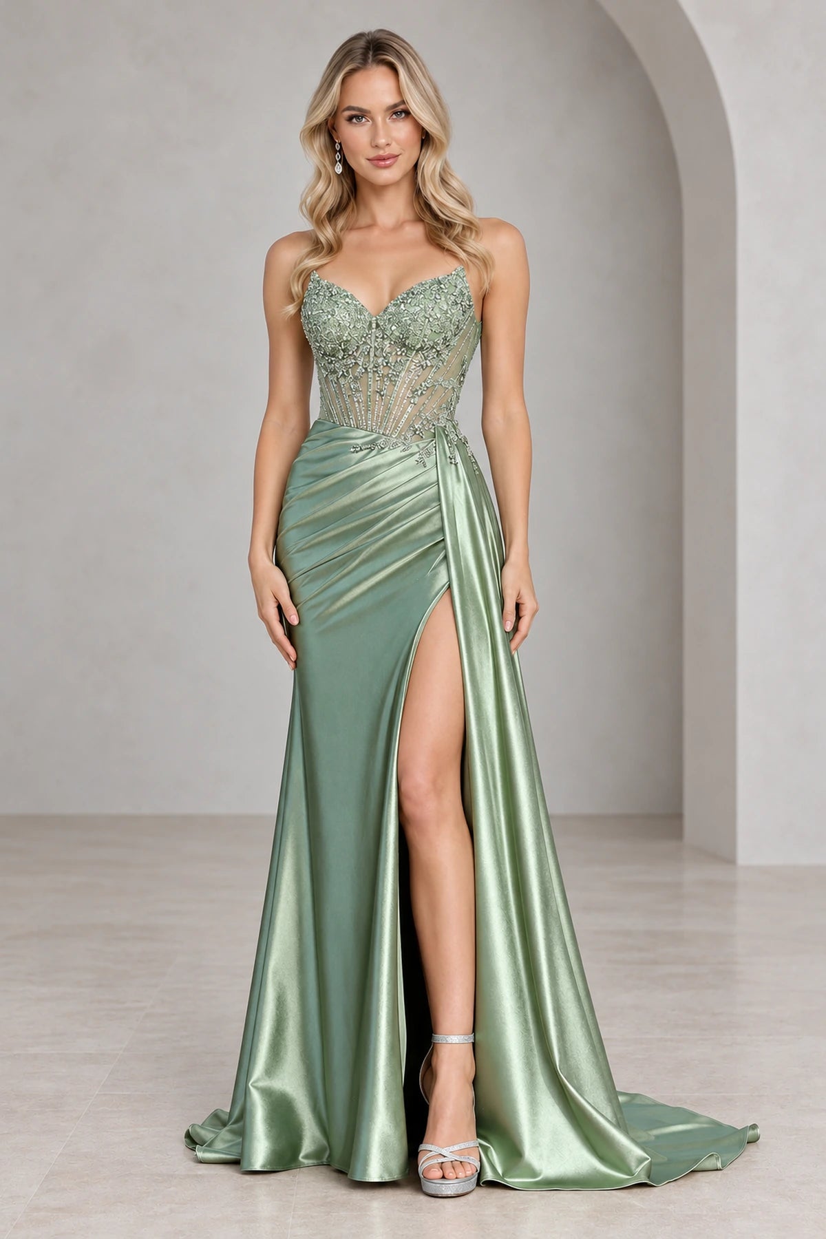 Striking Satin Look Sheath Sweetheart Strapless Corset Long Prom Dress