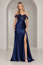 Romantic Satin Look Sheath Sweetheart Off Shoulder Long Prom Dress