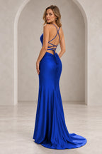 Elegant Sequin Mermaid V-Neck Spaghetti Strap Crisscross Back Long Prom Dress
