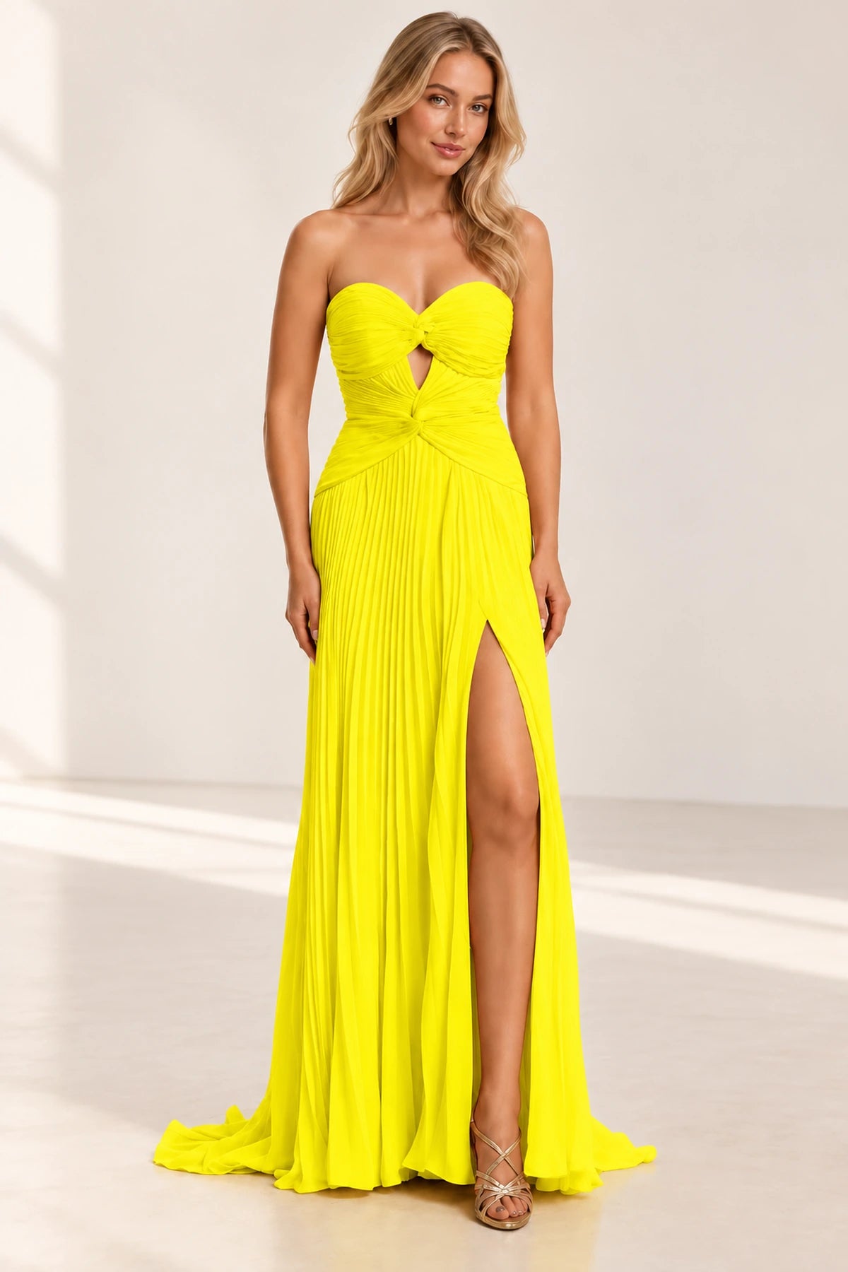 Elegant Chiffon A-Line Sweetheart Strapless Cutout Lace-Up Back Long Prom Dress