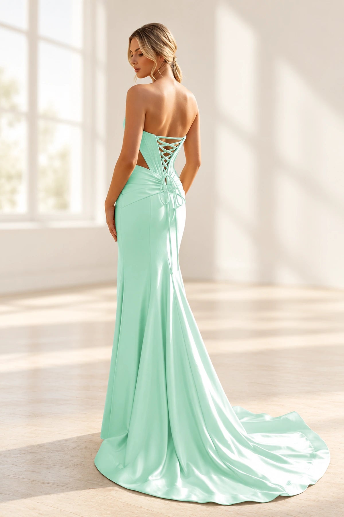 Elegant Satin Mermaid Sweetheart Strapless Cutout Lace-Up Back Long Prom Dress