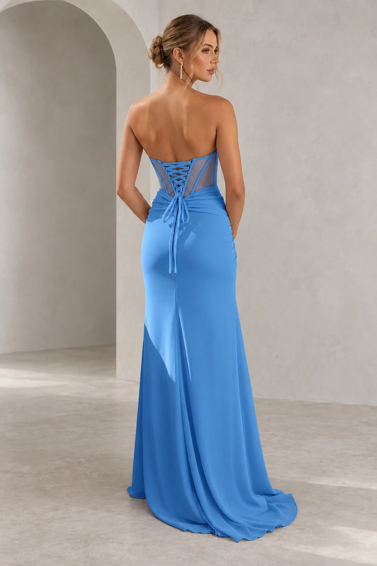 Elegant Chiffon Mermaid Sweetheart Strapless Cutout Lace-Up Back Prom Dress