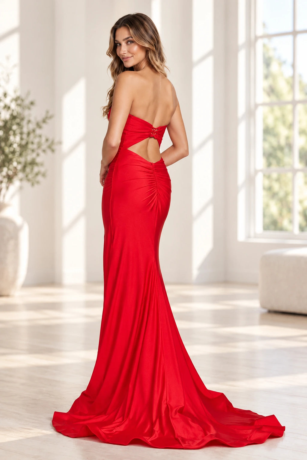 Elegant Satin Mermaid Sweetheart Sleeveless Cutout Back Floor-Length Prom Dress