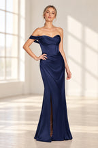 Refined Satin Look Sheath Sweetheart Asymmetric Drape Long Prom Dress