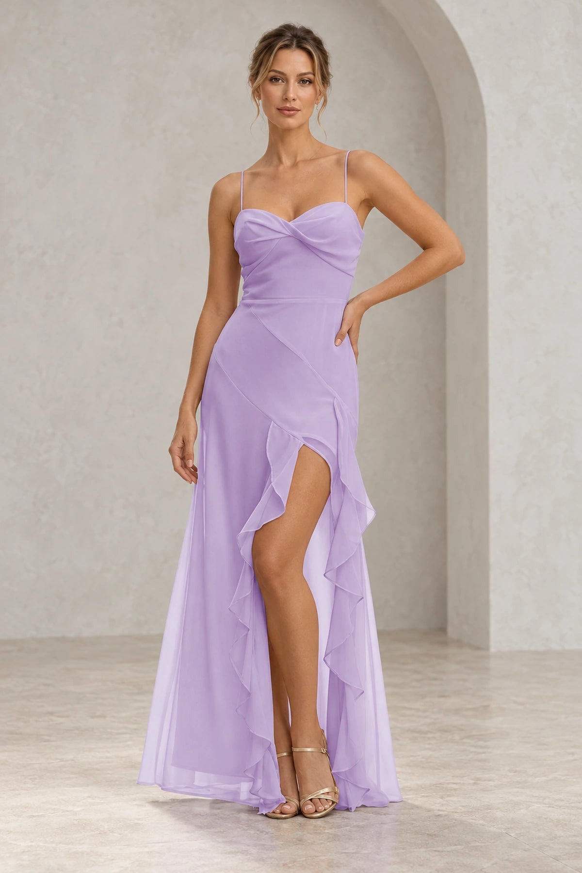 Elegant Chiffon A-Line Sweetheart Spaghetti Strap Lace-Up Back Long Prom Dress