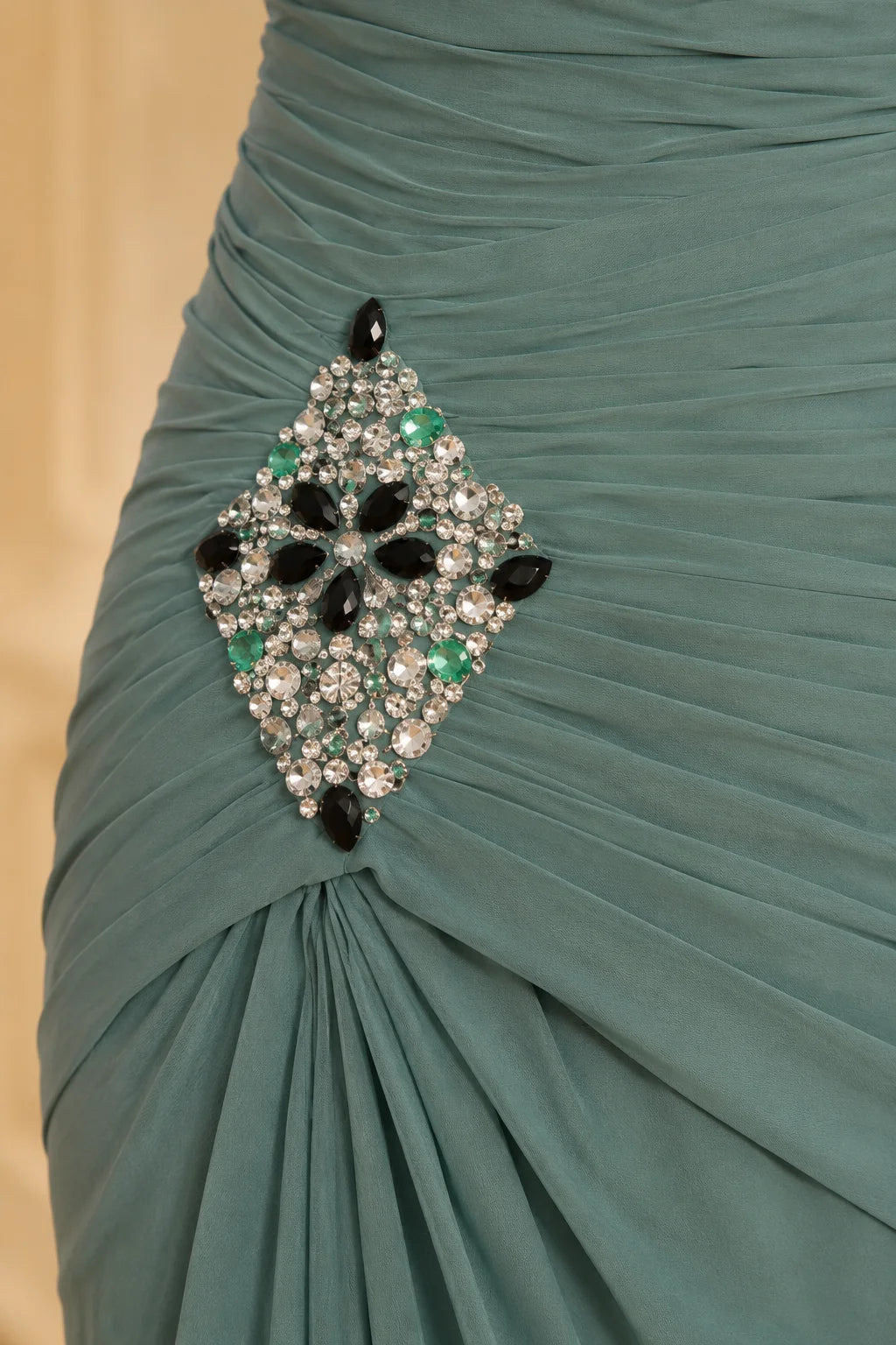 Dusty Sage Green V Neck A Line Beaded Mother of the Bride Dress