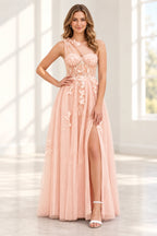 Romantic Tulle A Line Sweetheart One Shoulder Floral Long Prom Dress